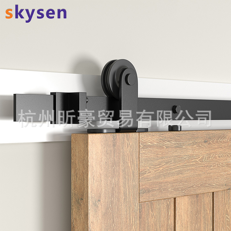 美式谷仓门室内厨房门五金美式移门轨道滑轮吊轮滑轨推拉顶装款