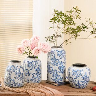 感创意玫瑰新中式水培鲜花艺术插花花瓶陶瓷客厅装饰摆件复古高级