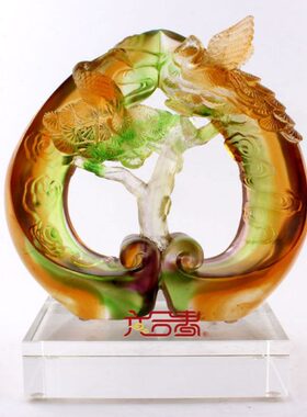 六合春 琉璃摆件工艺品 松鹤延年生日礼物贺寿创意礼品家居装饰品