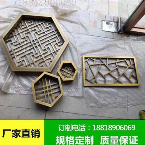 铝型材方管焊接铝窗花仿古中式铝花格木纹阳台楼梯护栏铝屏风样式