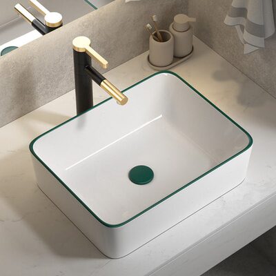 北欧绿色边陶瓷台上盆洗手卫生间脸盆酒店阳台面盆家用单盘水池子