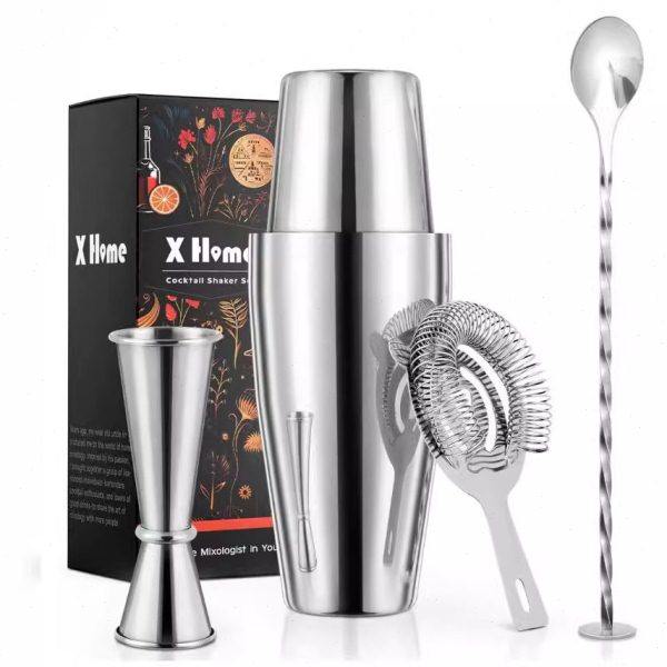 新款入门级不锈钢调酒器4件套波士顿鸡尾酒调制工具包三段摇酒壶,餐饮具,调酒器,淘宝优惠券,粉丝福利购,淘宝优惠卷