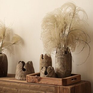 泡桐餐桌花瓶摆件客厅手工花打磨做旧插木制木质风形山木民宿