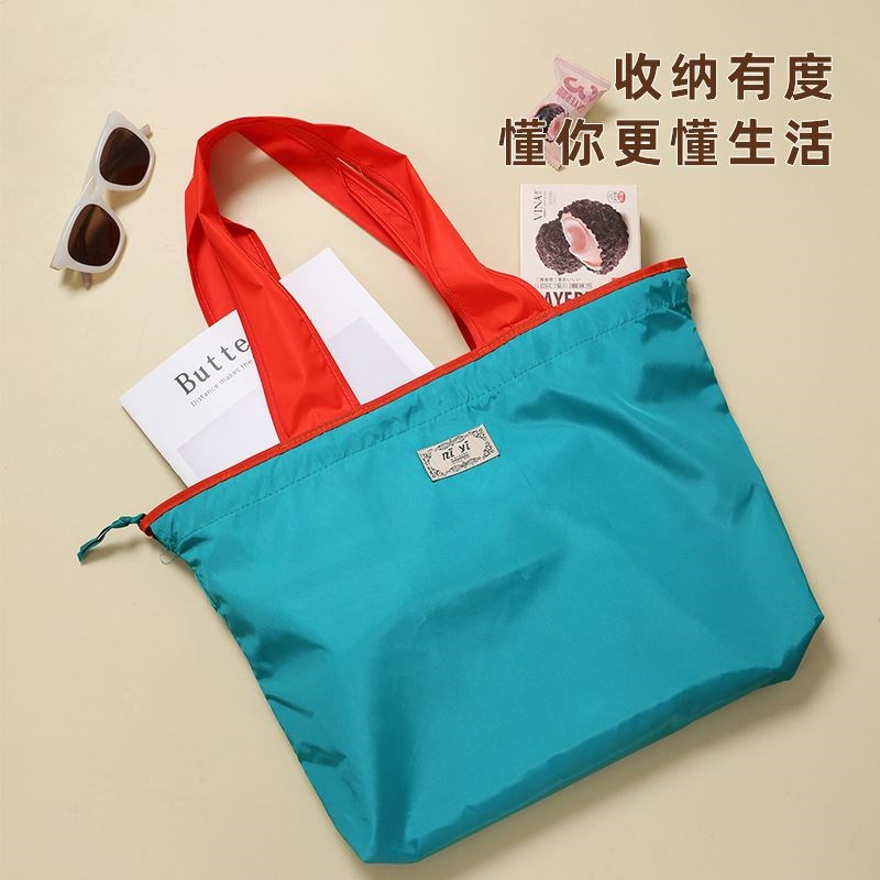 大号抽绳环保超市购物袋子时尚单肩包可折叠便携手提袋买菜包防水