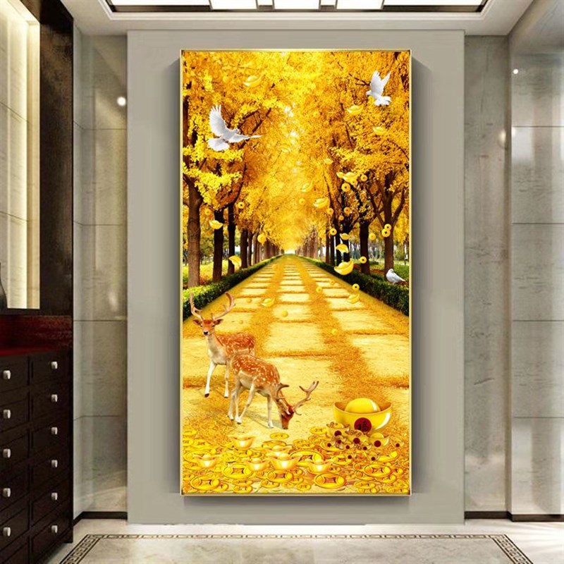 现代简约进门麋鹿玄关装饰画客厅走廊过道挂画竖版壁画招财风水画图片