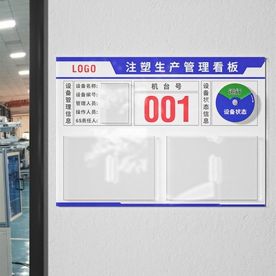 注塑工厂生产车间标识牌看板公示栏亚克力卡槽设备运行状态管理维