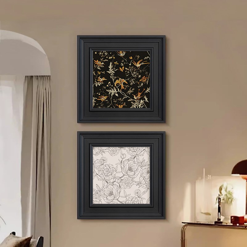 法式中古奶油风客厅装饰画玫瑰花3d立体浮雕玄关墙面挂画黑色框壁图片