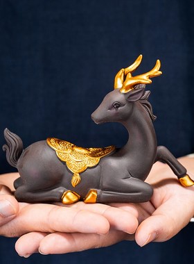 一鹿平安摆件家居饰品手工客厅电视柜茶几茶桌茶室办公室摆设茶宠