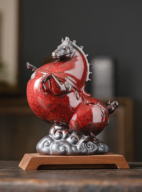 久造中式陶瓷唐马摆件家居玄关酒柜办公桌面装饰品书房工艺品摆设