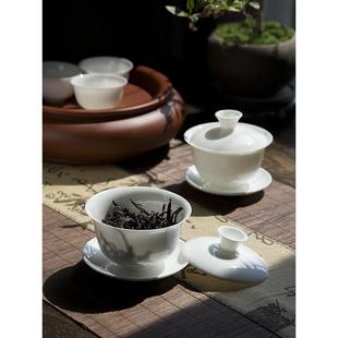 高档骨瓷盖碗茶杯单个潮州茶具陶瓷家用功夫茶具超薄胎白瓷可悬停