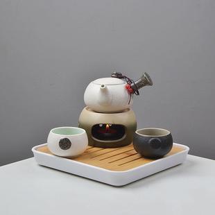 一壶两杯家用功夫小茶壶陶瓷蜡烛围温茶炉子 蓄水茶盘茶器茶具套装