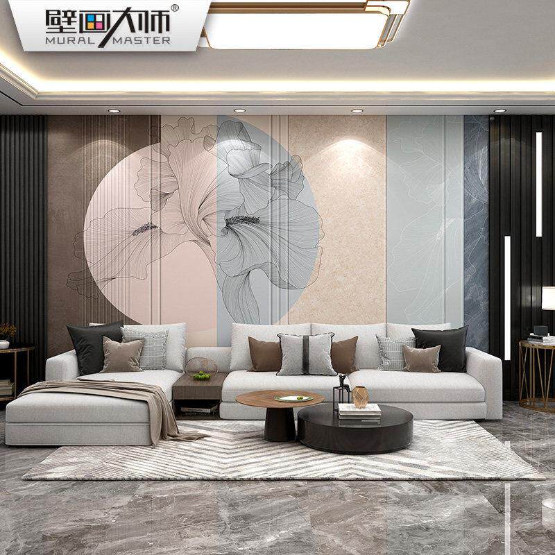 2025新款花鸟壁布电视背景墙壁纸新中式客厅拼色墙纸高级感3d墙布