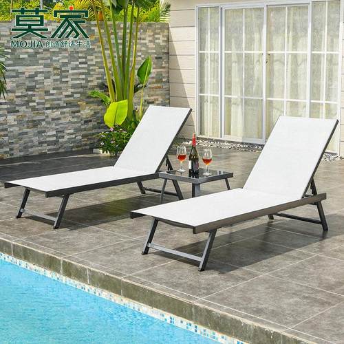 莫家户外特斯林躺椅庭院室外游泳池沙滩椅子露天休闲折叠躺床躺椅