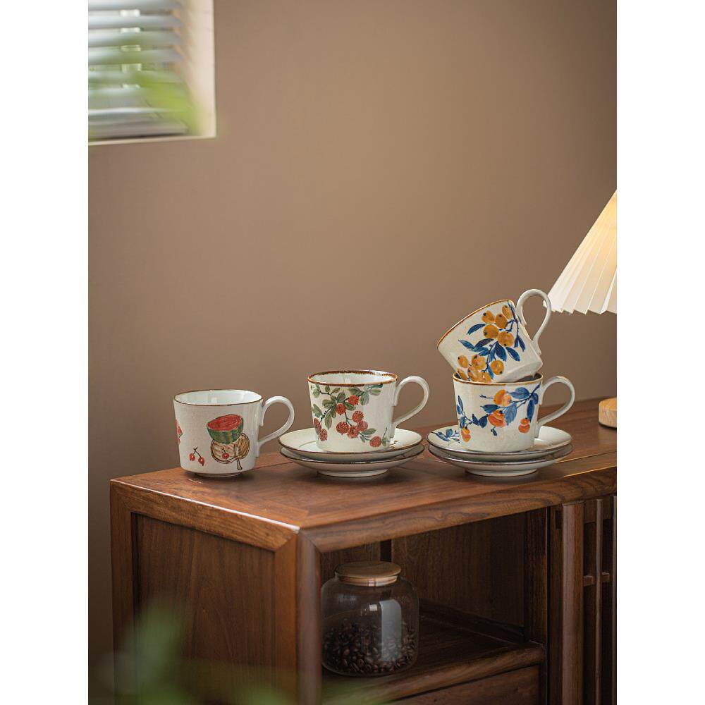 景德镇彩色下釉咖啡杯及茶托套装下午茶陶瓷杯、水杯、大容量牛奶