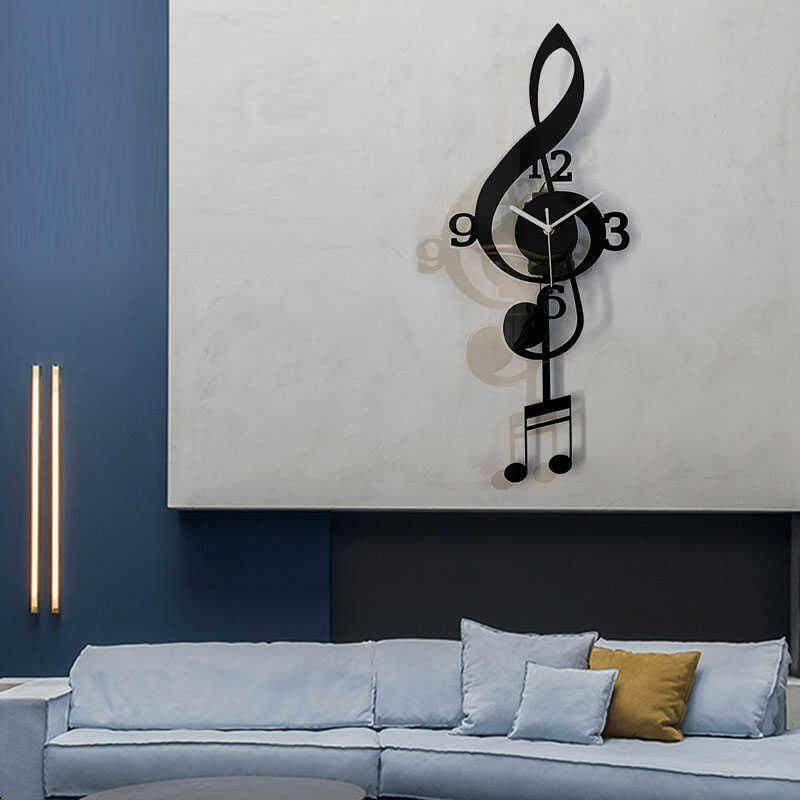 创意欧式音符静音摇摆挂钟客厅个性时尚钟表现代简约卧室石英挂表