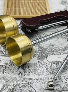 纯铜引庆引磬自动可伸缩引罄铜磬佛堂用具品助念法器叮铛敲铃摆件