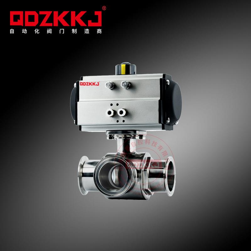 气动快装三通球阀304不锈钢T型L型卫生级卡盘快接球阀316卡箍快卡