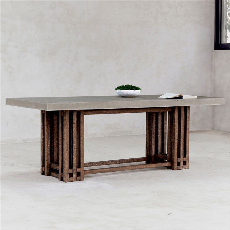 朴宿里 橡木老料侘寂书桌复古茶台设计师款水泥桌别墅餐厅长桌