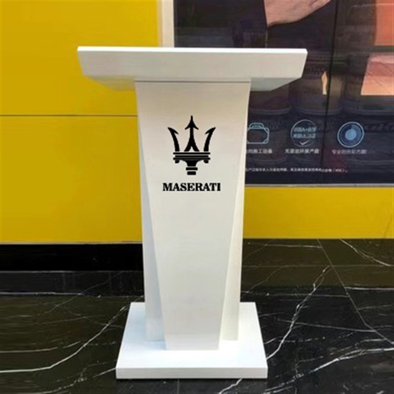 白色简约迎宾台接待主持台不锈钢烤漆讲台桌发言Q4S服务小型演讲