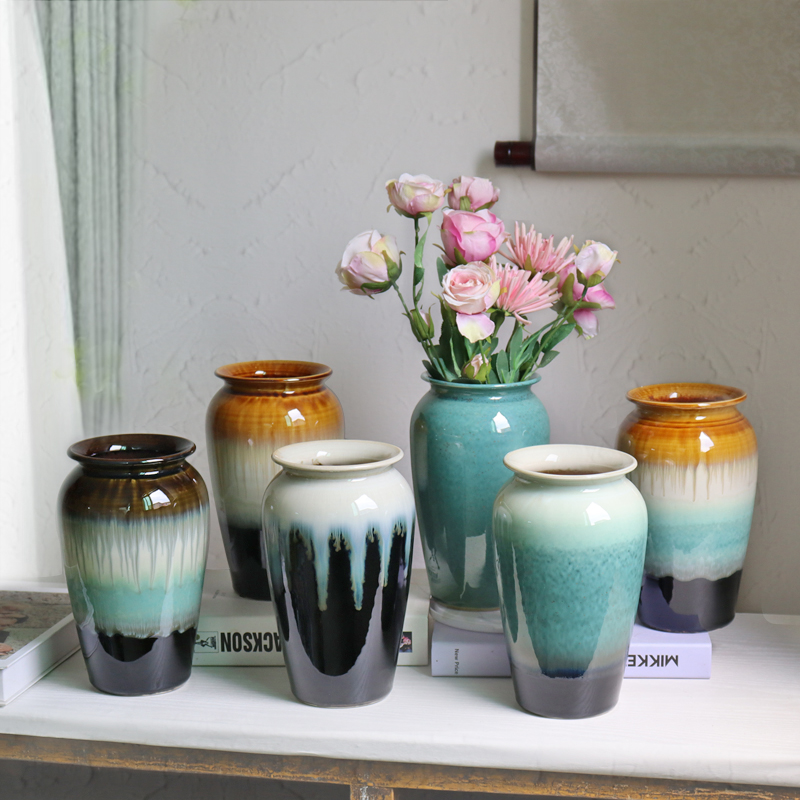 中式小号风陶瓷花瓶摆件客厅插花流釉乾燥花鲜花装饰水Z培台面现