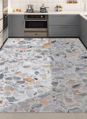 高级水磨石皮革厨房地垫qPVC防油防水大面积防滑垫免洗可裁剪 定