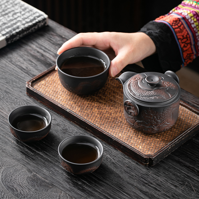 紫陶快客杯一壶一杯单个人专用紫砂便携式旅行茶具手抓泡茶壶茶杯