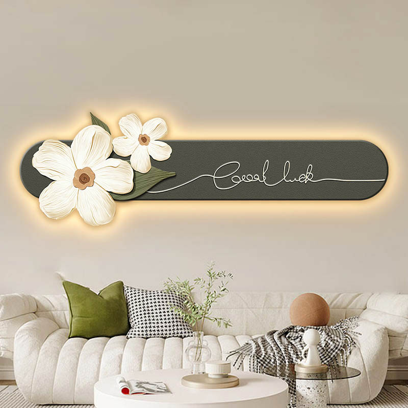 侘寂奶油风卧室床头装饰画灯画简约花卉主卧壁画肌理现代客厅挂画