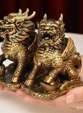 麒麟摆件一对招财求子送子麒麟工艺品乔迁新居礼品家居客厅装饰品