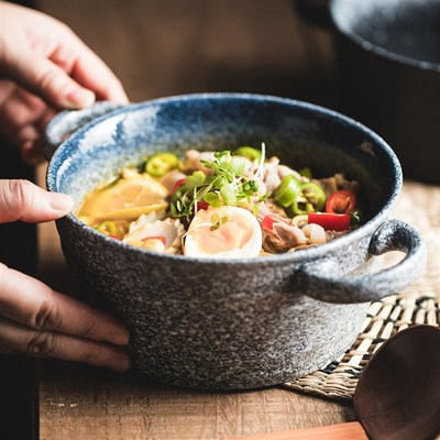 家用陶瓷大碗双耳碗陶瓷釉下彩泡面碗可微波汤碗大号盛汤盆拉面碗