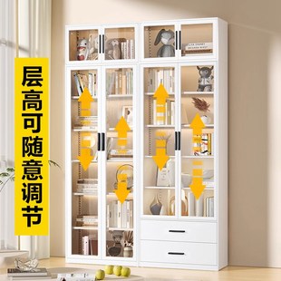 轩恩环保钢制书柜学生家用客厅置物落地防尘带玻璃门儿童组合书架