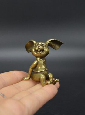 古玩铜器桌面小摆件黄铜兔子压尺小茶宠实芯黄铜个性复古纯铜摆件