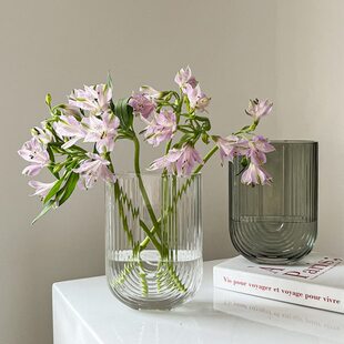 玻璃水培摆件客厅感简约创意小餐桌水养插花花瓶玫瑰鲜花高级透明