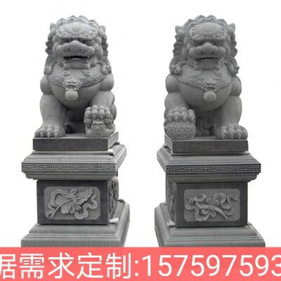 芝麻石狮子青石狮子花岗岩庭院门石狮子狮子石雕雕刻口白石芝麻灰