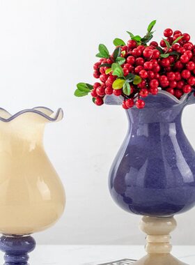 中古风琉璃花瓶插花装饰摆件电视柜家居桌面简约紫色装饰品花器