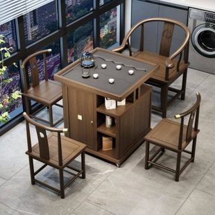 新中式阳台茶桌椅组合移动乌金石实木家用小茶台小户型可移动茶车