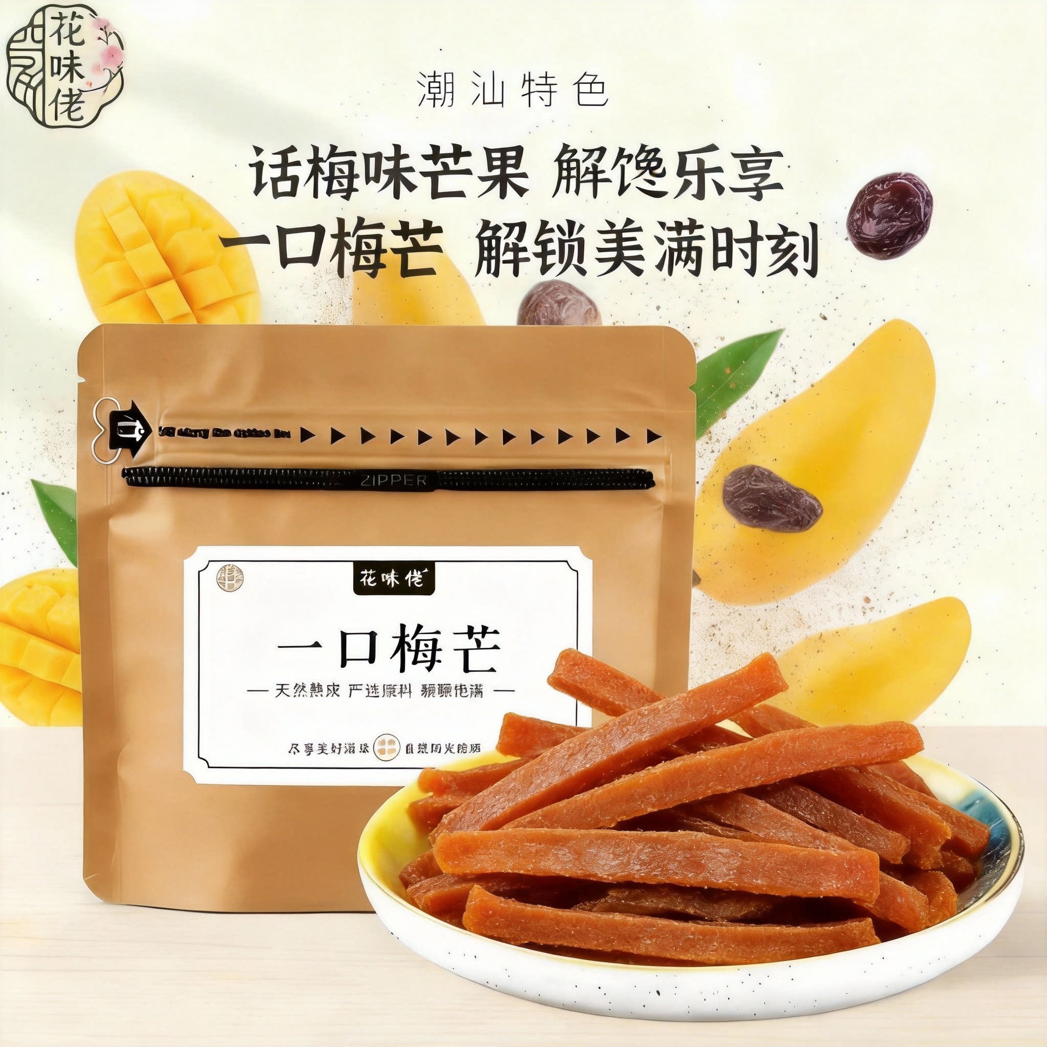 花味佬一口梅芒话梅味芒果干梅酱芒果九制芒果果脯酸甜零食蜜饯果