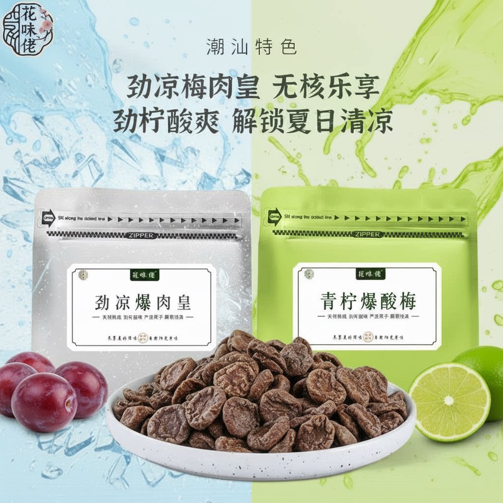 【潮汕风味】花味佬劲凉梅肉皇青柠爆酸梅薄荷清凉酸话梅肉果脯干