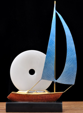 平安扣一帆风顺帆船摆件船工艺品招财客厅玄关装饰品店铺开业礼品