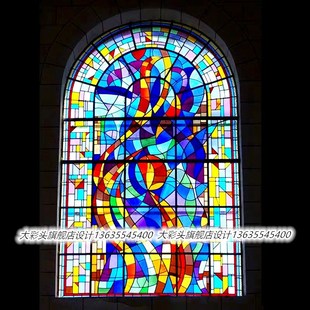 欧式 抽象彩色艺术彩绘玻璃玄关隔断门窗镶嵌蒂凡尼客厅过道吊顶