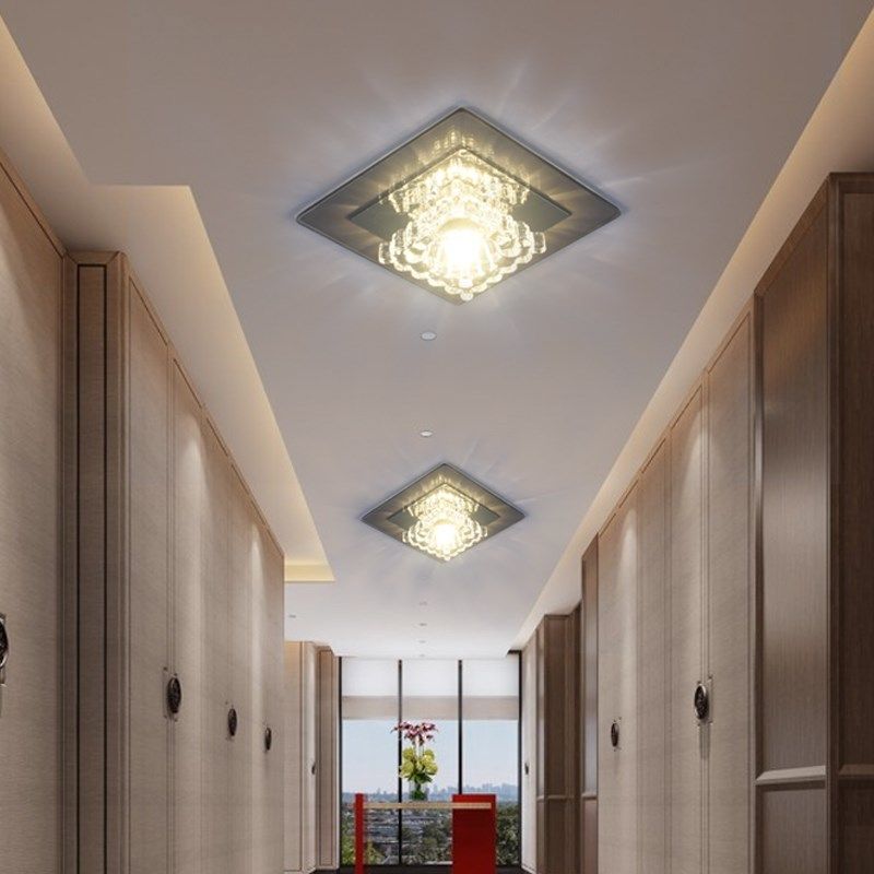 LED黑色水晶玄关入户走廊灯现代简约嵌入式过道灯三色射灯明装