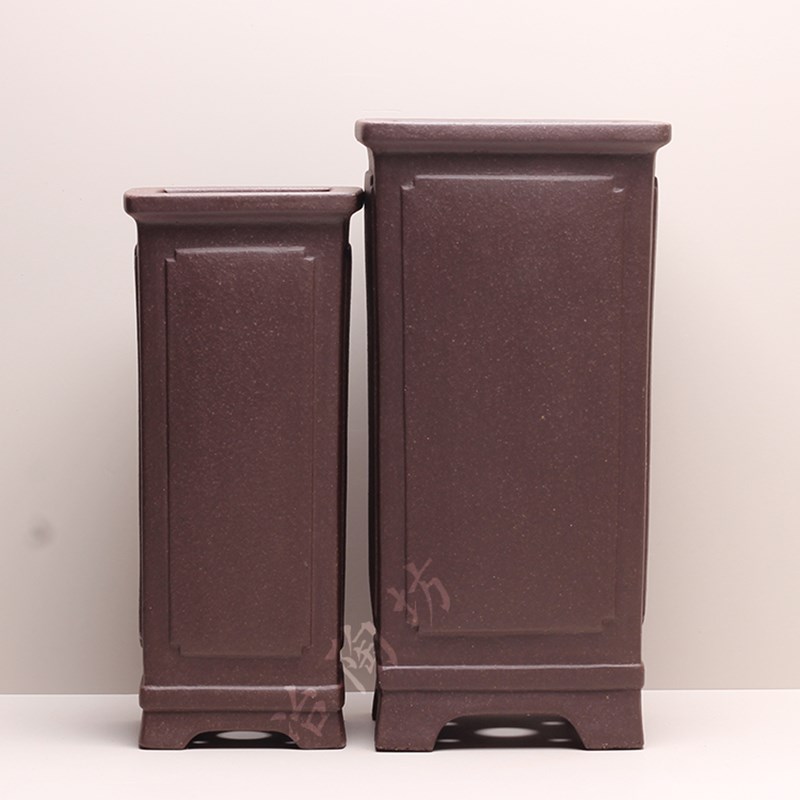 宜兴紫砂盆景盆家用室内桌面陶瓷盆四方瓢口签葵面筒兰花盆透气