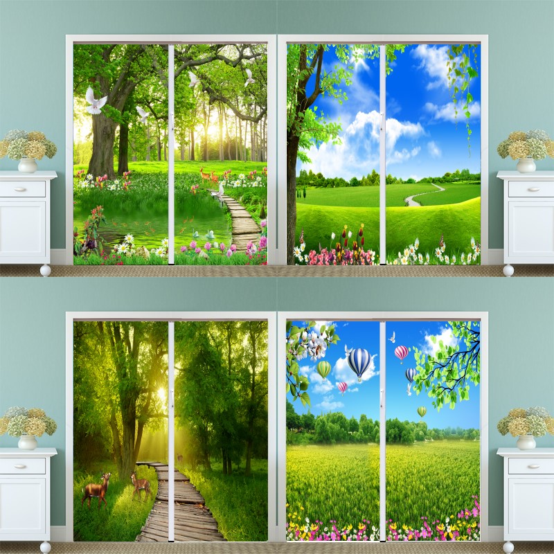 蓝天白云防水贴画移门卫生间木门整张门贴纸玻璃推拉门电梯浴室