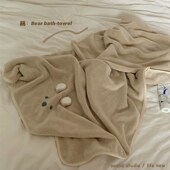洗澡熊 巨柔软速干吸水加厚立体耳朵大毛巾男女 可爱珊瑚绒浴巾