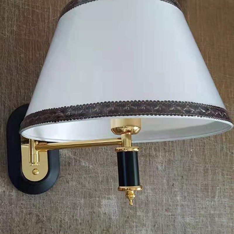 现代中式仿木纹床头壁灯卧室宾馆酒店摇臂壁灯单摇布艺灯罩壁灯