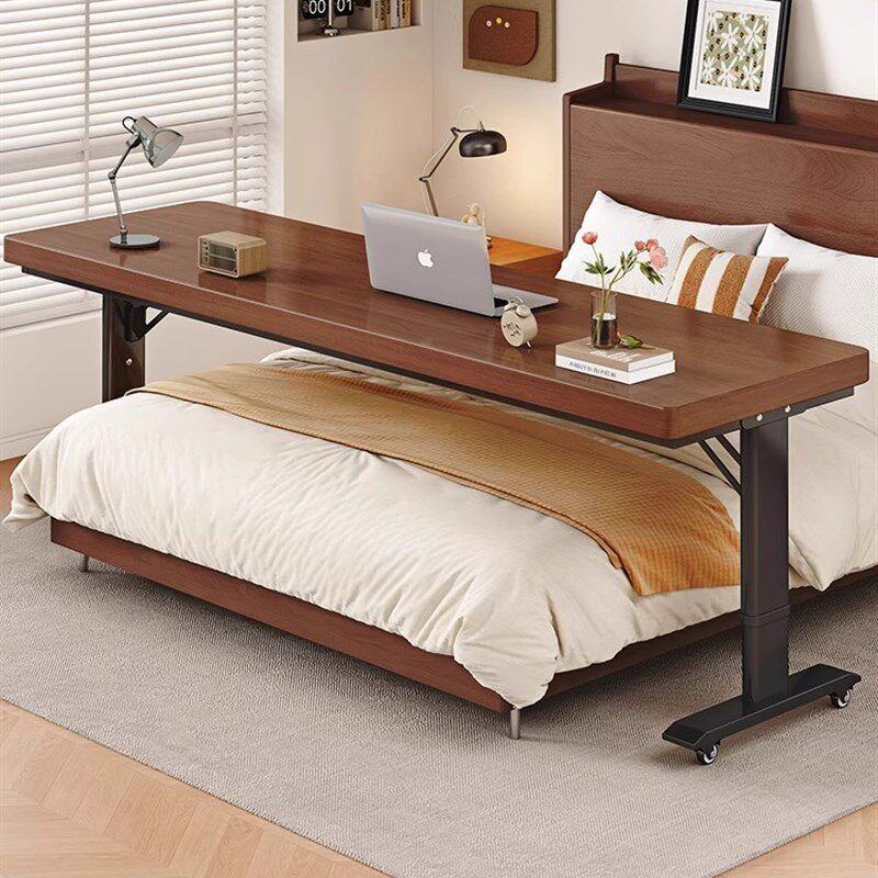 实木升降桌可移动跨床桌卧室家用懒人床上电脑桌长条桌床尾书桌子