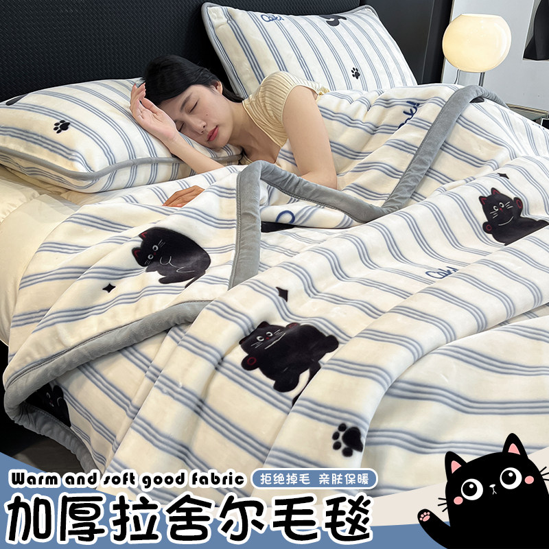 拉舍尔毛毯加厚保暖冬季牛奶珊瑚绒宿舍床上小毯子卡通猫咪沙发毯