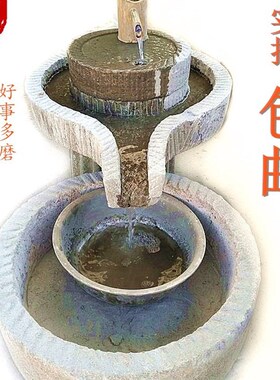 老旧石槽猪槽石磨金蟾流水景室内木架石头鱼缸养鱼池花盆石雕摆件