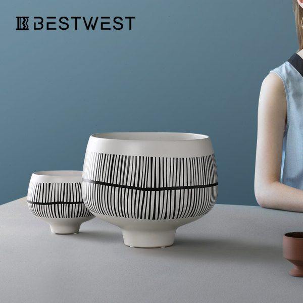 博西家居 中古风简易陶瓷花盆摆件创意样板间客厅插花软装饰品,家居饰品,花瓶,淘宝优惠券,粉丝福利购,淘宝优惠卷