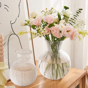 透明鲜花感轻奢ins风插花水养高级客厅玻璃花瓶高档摆件出口水培