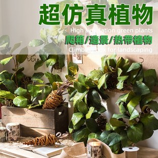 爬虫箱仿真植物陆龟蜥蜴变色龙蛙造景逼真假植物装 饰植物带底座